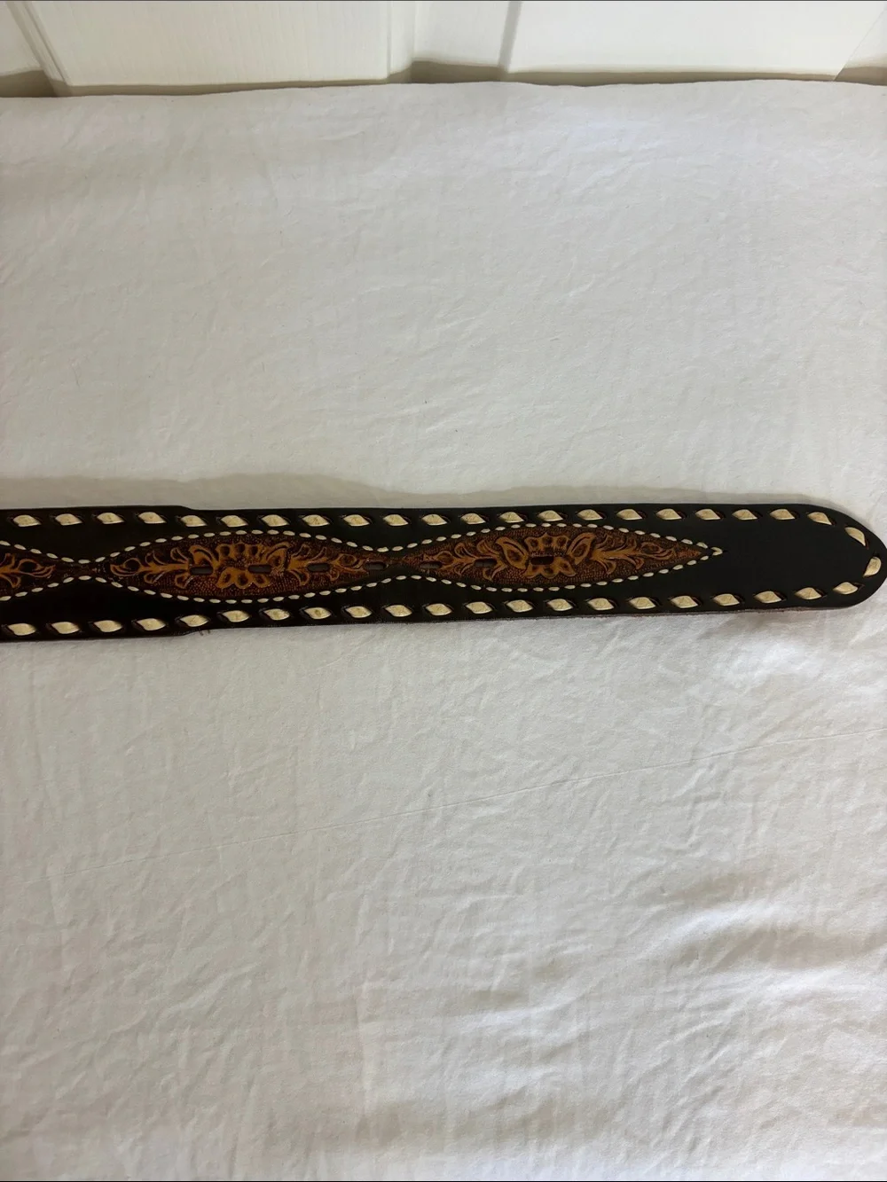 Justin Hand Tooled Western Belt Size 34 #637D with vintage replacement buckle